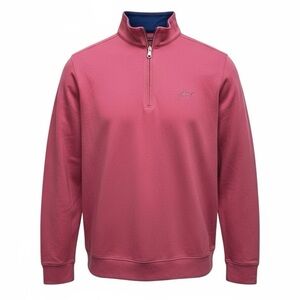 Share GREG NORMAN Men L 1/4 Zip Pullover Coral Pink 100% Cotton Long Sleeve Golf